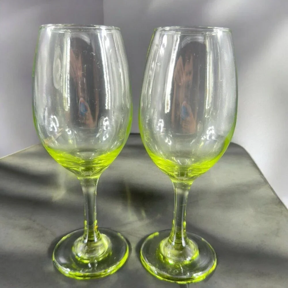 Light Transparent Green Goblet Drinking Glasses Set 2‎ BarWare Glassware Glasses